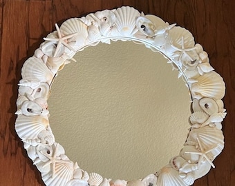 Round Custom Seashell Mirror with Oyster Shells