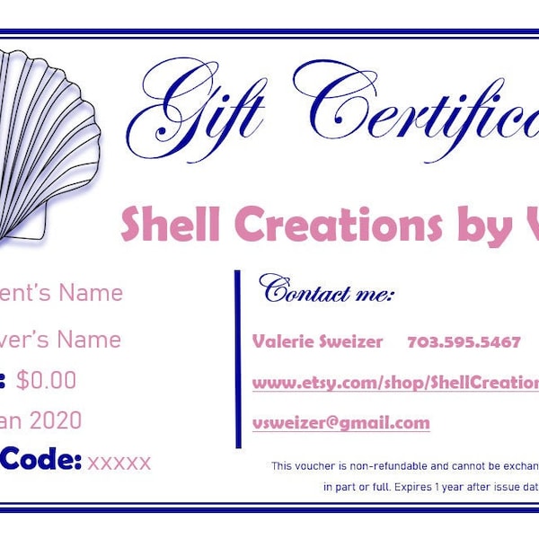 Gift Certificate - Shell Creations by Val