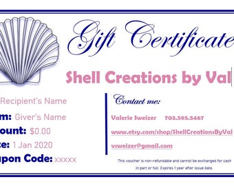 Gift Certificate - Shell Creations by Val