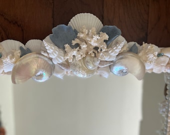 Blue Coral Extra Large Custom Seashell Mirror