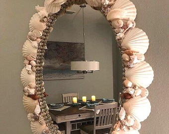 All White Oval Custom Seashell Mirror