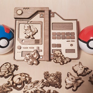 Klassischer Pokedex 3D Holzstich | handgefertigtes Geschenk | lasergraviert