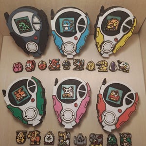 Full colour complete collectie houten 3D Digimon 02 Digivice | Magnetische Digimon voor eenvoudig wisselen! | Handgemaakt cadeau | Lasergegraveerd