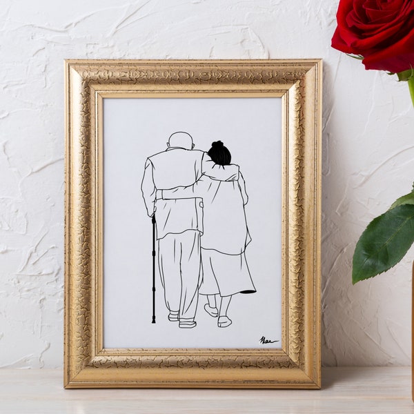 Digital Download Love Has No Age, Couple's Portrait available in A5, A4 & A3. Handmade Gift for husband and wife or boyfriend and girlfriend