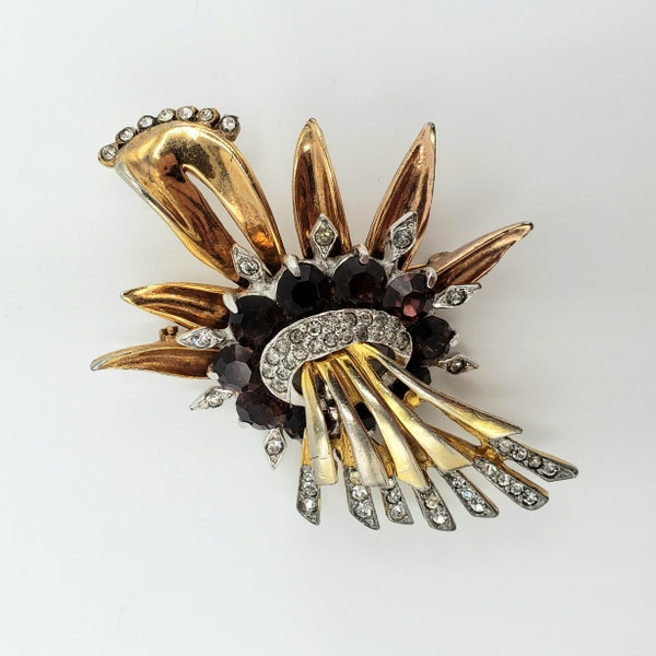 DEROSA FLORAL SPRAY Lily Brooch Pin - Purple Art Deco Brooch - DeRosa Gilt Retro Art Deco Brooch Pin