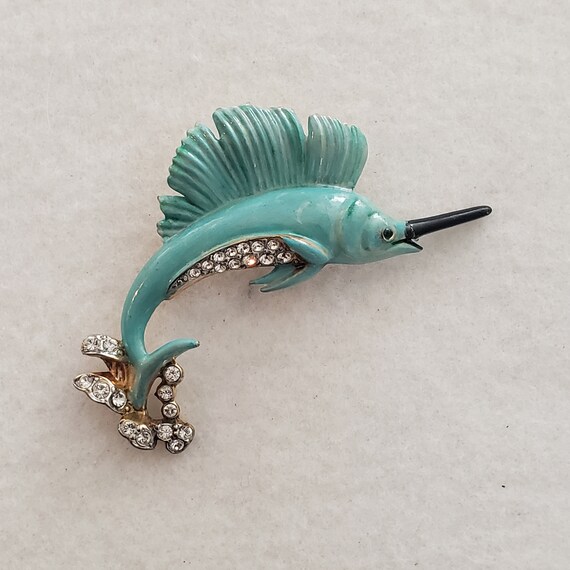 TRIFARI SAILFISH PIN, Trifari Enameled Fish Pin Br