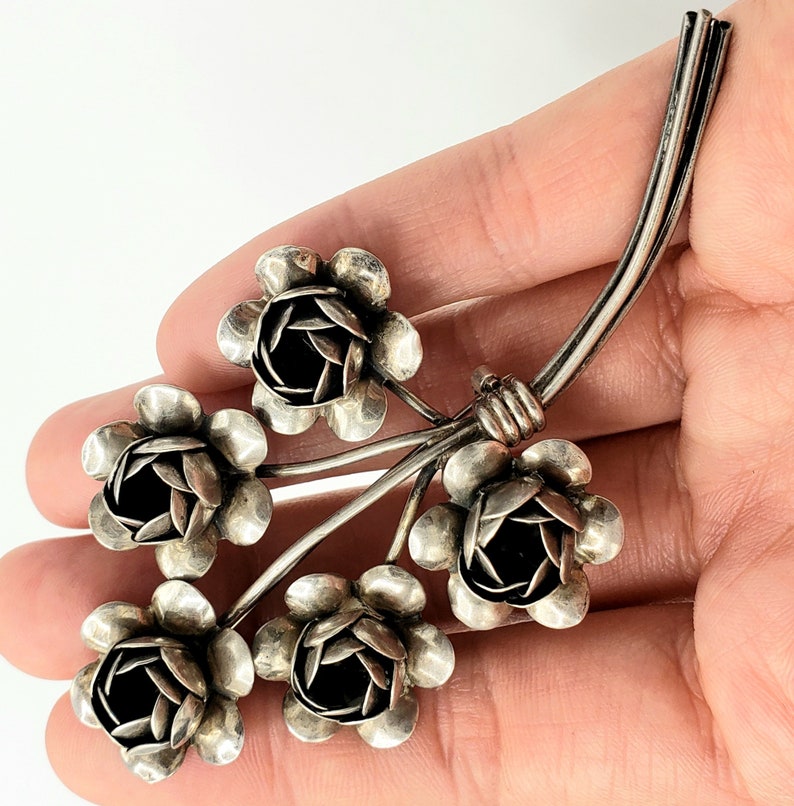Sterling Flower Brooch COROCRAFT STERLING Silver Flower Bouquet Brooch Coro Figural Brooch