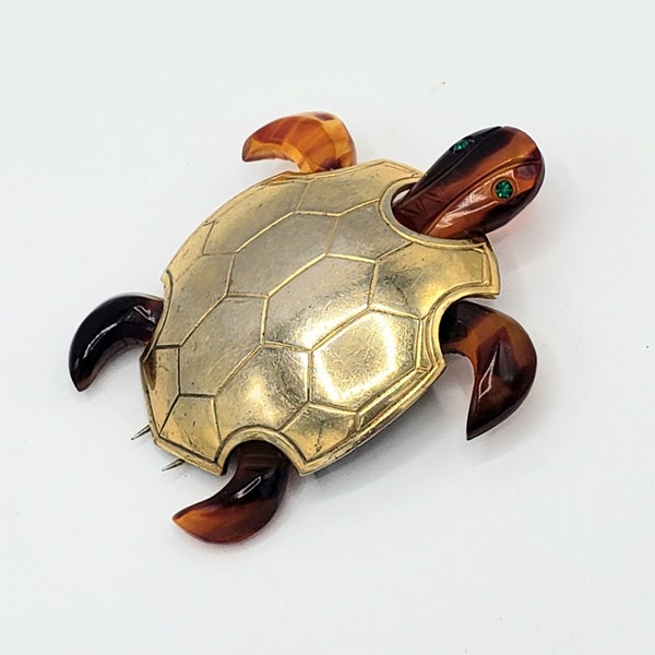 FRENCH TURTLE Galalith Fur Clip - Early Plastic Turtle Clip - Depose Figural Fur Clip - Vintage Turtle Brooch