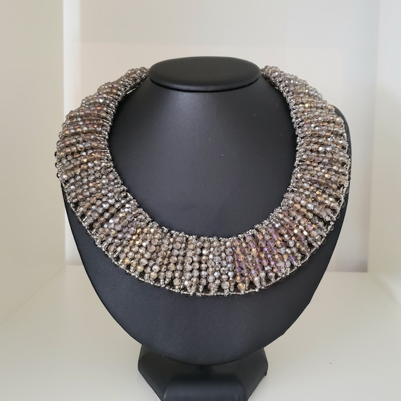 SMOKY AB Grey Purple Crystal Necklace - image 1