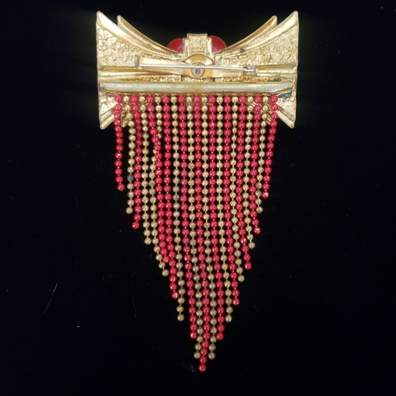 DANGLING CHAINS of Red and Gold Bow and Flower Pin - image 3