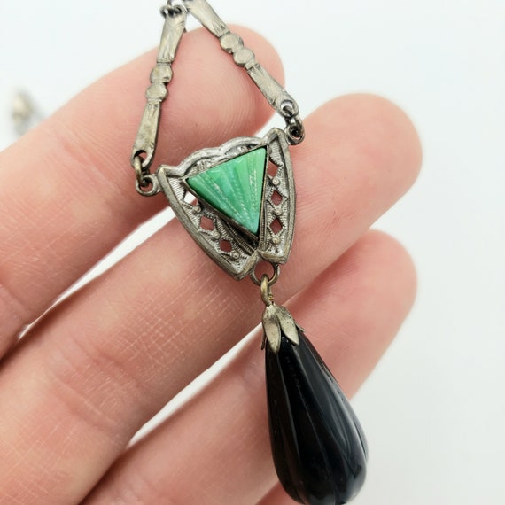 ART DECO Black and Green Dangling Earrings - Long… - image 5