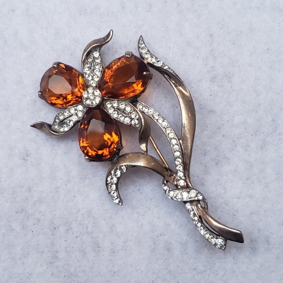 REJA STERLING TOPAZ Pear Shaped Crystal Flower Bro