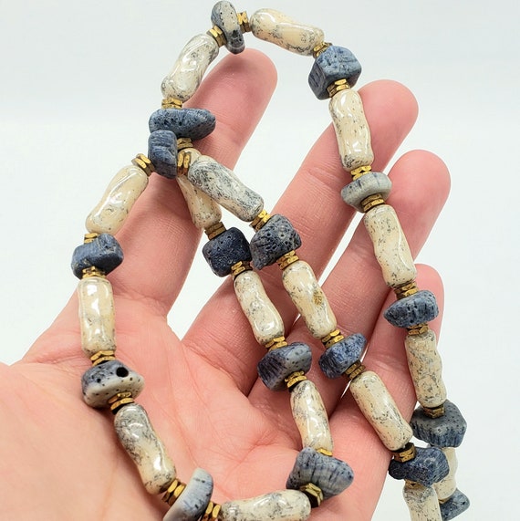 MIRIAM HASKELL Ceramic Beaded Necklace - Blue Bead