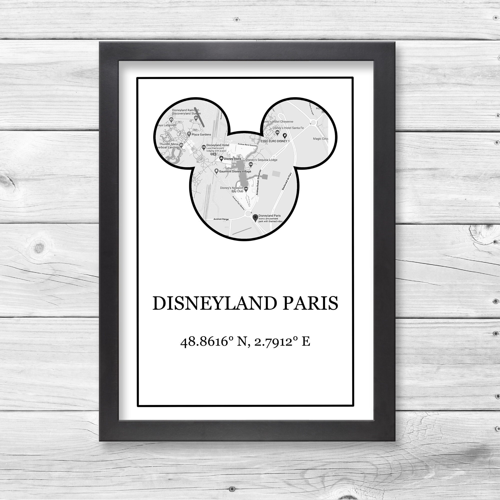 Disneyland Paris Map Coordinates Print Disneyland Paris Wall Etsy