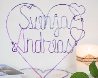 Lettering name made of wire / heart with 2 names. An enchanting gift idea for the bridal couple, partners, anniversaries, friends, etc.