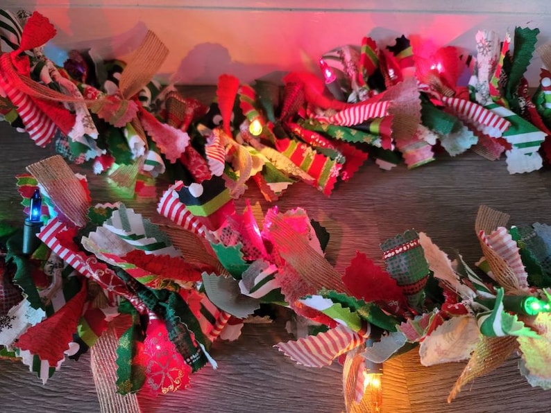 Christmas Lighted Rag Garland 12ft