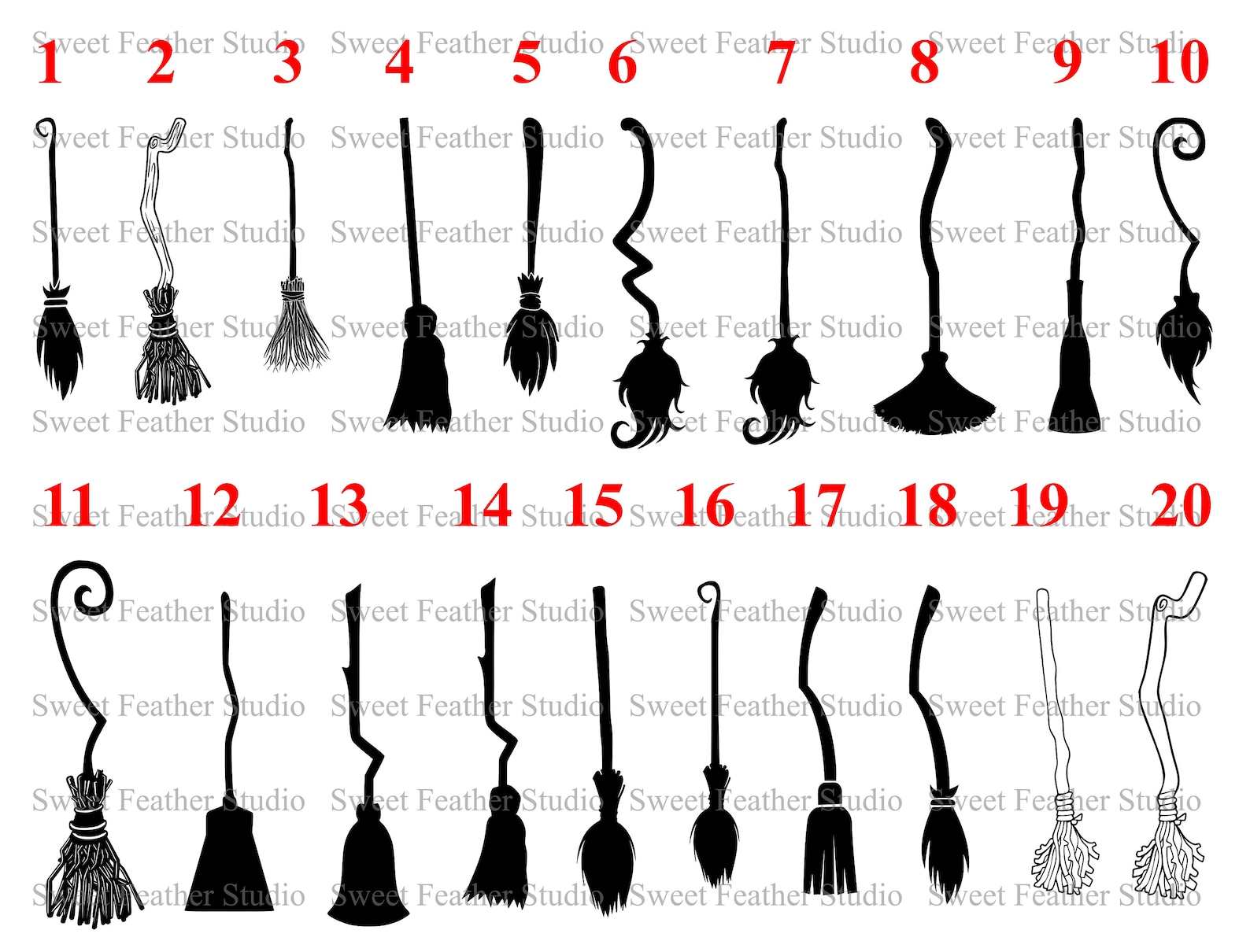 Broomstick SVG Bundle 20 Different Witch Brooms Halloween Etsy