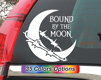 Bound By The Moon, Crescent Moon Decal - Witchy Goth Vinyl Sticker - Dark Aesthetic Car Window Decal