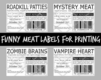 Meat Labels, Halloween Pranks, Fake Food Labels, Funny Food Labels, For Printing, Stickers, & More!