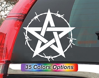 Pentagram Barbed Wire Car Decal - Goth and Dark Décor - Waterproof Vinyl Sticker, Laptop Skin
