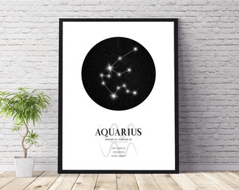 Aquarius Zodiac Print | Aquarius Horoscope Star Map | Aquarius Star Sign | Aquarius Astrology Sign Print  | Aquarius Constellation Print