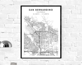 San Bernardino Map Heart Print 8 x 10 inches Unframed San Bernardino Map Art California Map Heart Map Print San Bernardino Map Gift