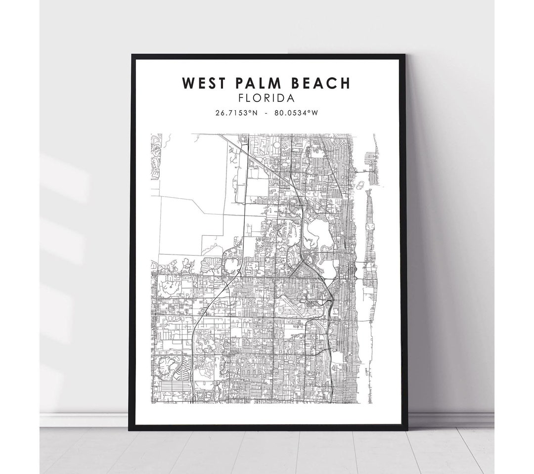 West Palm Beach Map Print | West Palm Beach Florida Map Print | West ...