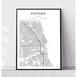 | d’impression de carte de Chicago | d’impression de cartes de l’Illinois de Chicago Chicago Illinois Carte Décor Canvas Print
