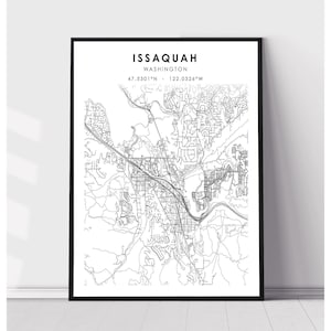 | d’impression de la carte d’Issaquah Issaquah Washington Carte Imprimer | Issaquah Washington Carte Décor Canvas Print