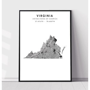 Virginia Map Print | Virginia Map Print | Virginia Map Decor Canvas Print