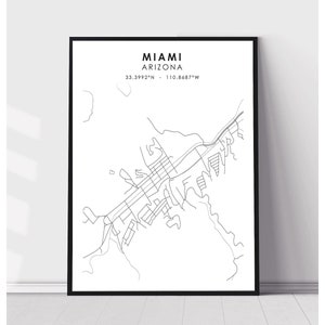 Miami Arizona Map Print | Miami Arizona Map Print | Miami Arizona Map Decor Canvas Print
