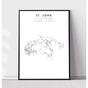 St John&#39;s Map Print | St John Virgin Islands Map Print | St John Virgin Islands Map Decor Canvas Print