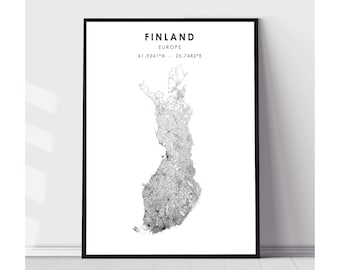 Finland Map Print | Finland Map Print | Finland Map Decor Canvas Print