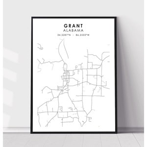 Grant Map Print | Grant Alabama Map Print | Grant Alabama Map Decor Canvas Print