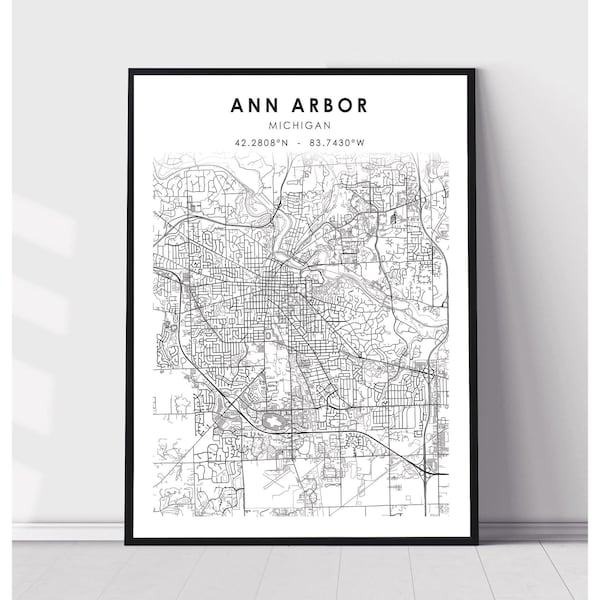 Ann Arbor City Map Print | Ann Arbor Michigan Map Print | Ann Arbor Michigan Map Decor Canvas Print