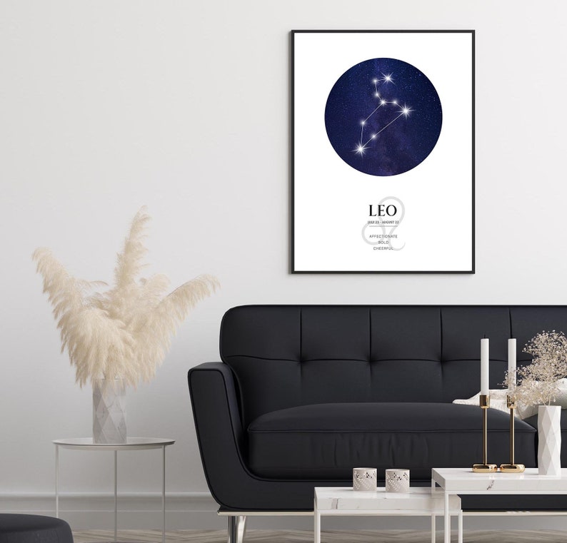 Leo Zodiac Print | Leo Horoscope Star Map | Leo Star Sign | Leo Astrology Sign Print | Leo Constellation Print bild 4