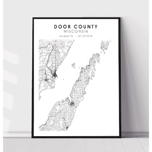 Carte du comté de Door Imprimer | Carte du comté de Door Wisconsin Imprimer | Door County Wisconsin Carte Decor Canvas Print