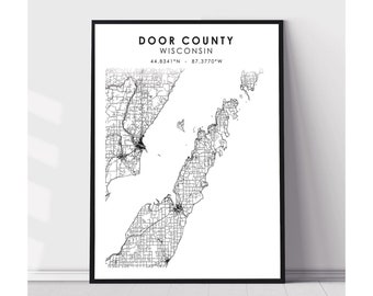 Door County Map Print | Door County Wisconsin Map Print | Door County Wisconsin Map Decor Canvas Print