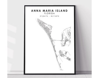 Anna Maria Island City Map Print | Anna Maria Island Florida Map Print | Anna Maria Island Florida Map Decor Canvas Print