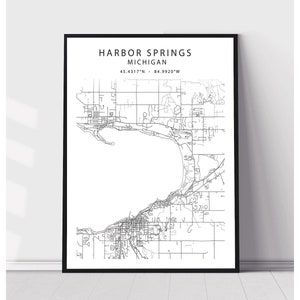 Carte de la ville de Harbor Springs Imprimer | Harbor Springs Michigan Carte Imprimer | Harbor Springs Michigan Carte Décor Toile Imprimer