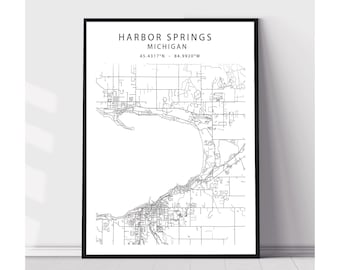 Harbor Springs City Map Print | Harbor Springs Michigan Map Print | Harbor Springs Michigan Map Decor Canvas Print