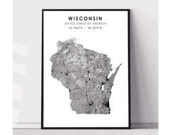 Wisconsin Map Print | Wisconsin Map Print | Wisconsin Map Decor Canvas Print