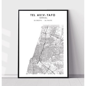 | d’impression de carte Tel Aviv-Yafo Tel Aviv-Yafo Israël Carte Imprimer | Tel Aviv-Yafo Israël Carte Décor Canvas Imprimer