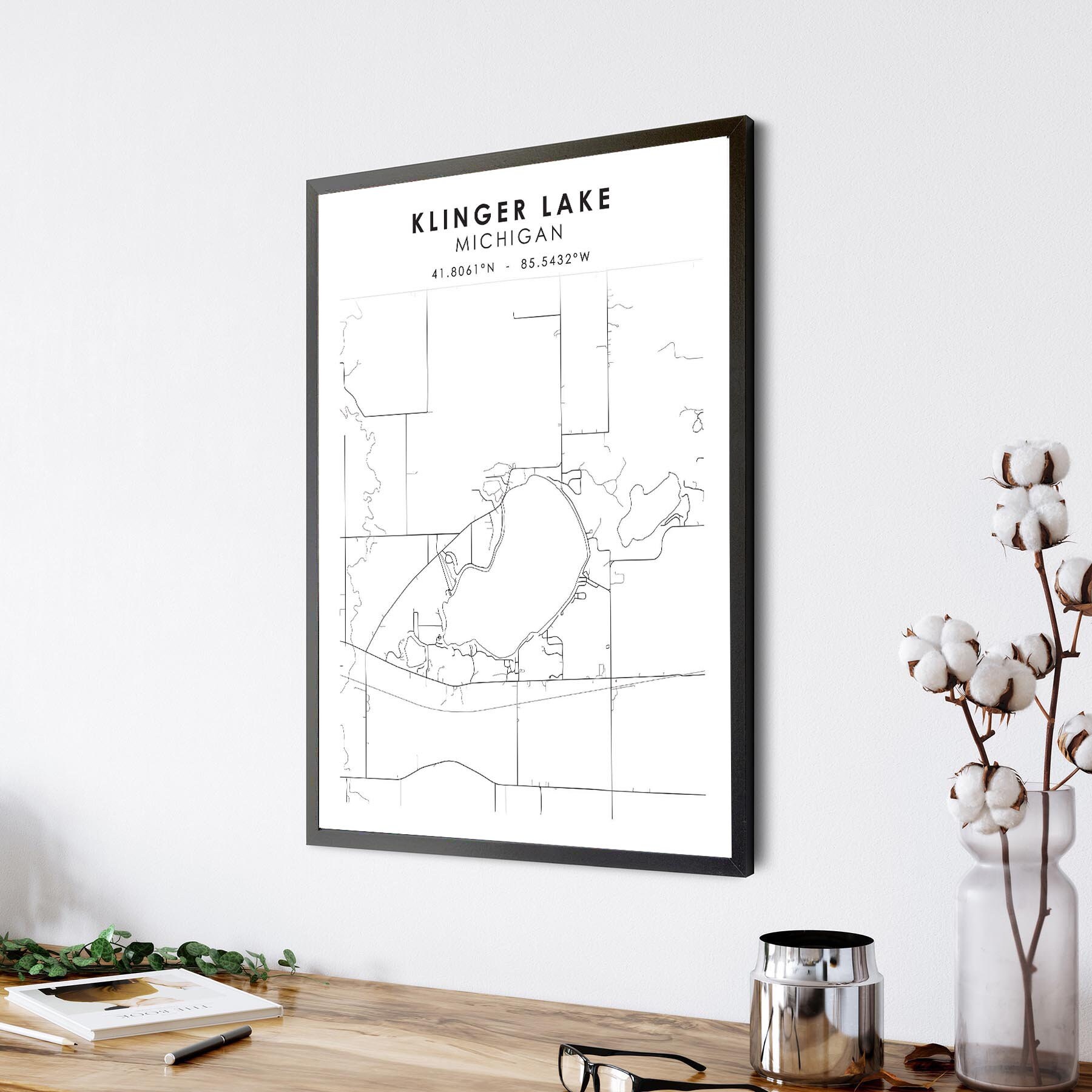Klinger Lake Map Print Klinger Lake Michigan Map Print Etsy