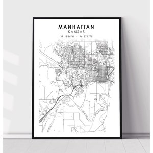 | d’impression de la carte de Manhattan Manhattan Kansas Carte Imprimer | Manhattan Kansas Carte Décor Canvas Print