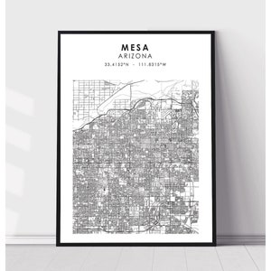 | d’impression de carte Mesa Mesa Arizona Carte Imprimer | Mesa Arizona Carte Décor Canvas Print
