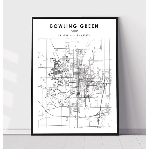 Bowling Green Map Print | Bowling Green Ohio Map Print | Bowling Green Ohio Map Decor Canvas Print