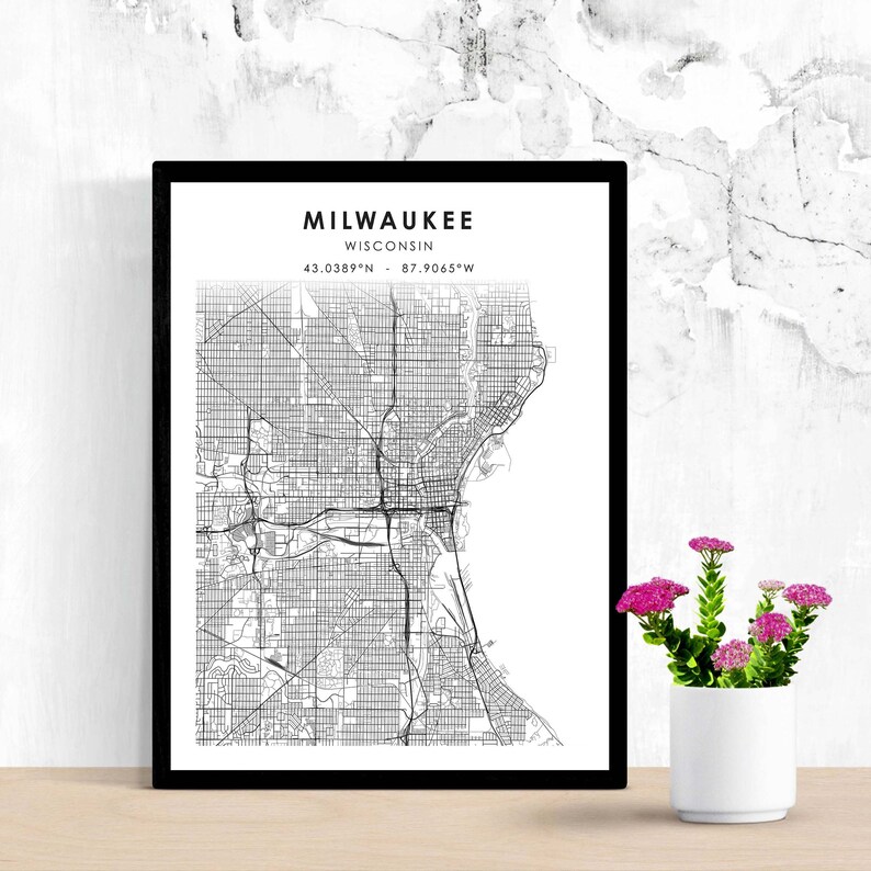 Milwaukee Map Print Wisconsin USA Map Art Poster Milwaukee ...