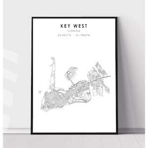| d’impression de la carte de Key West Key West Florida Carte Imprimer | Key West Florida Carte Décor Canvas Print