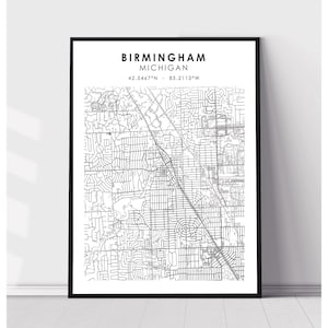 Birmingham Map Print | Birmingham Michigan Map Print | Birmingham Michigan Map Decor Canvas Print